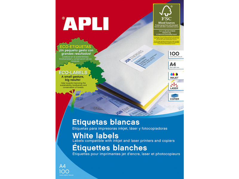 APLI - Etiquetas ILC Caja 100 hojas 1600 ud 105X35 Blancas (Ref.1287)