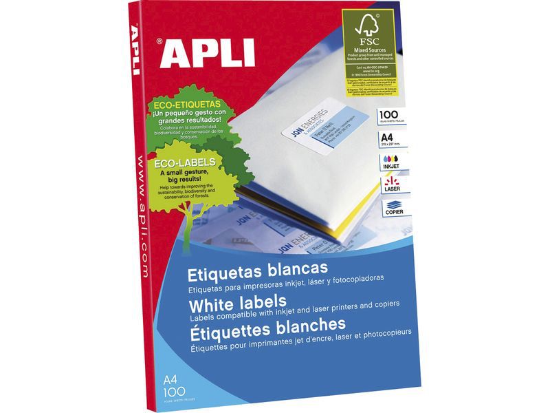 APLI - Etiquetas ILC Caja 100 hojas 200 ud 210 x 148 Blancas (Ref.1264)