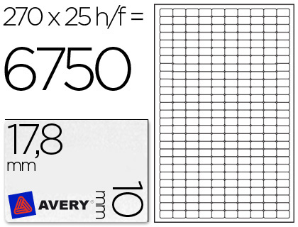 AVERY - Etiquetas removibles Caja 25 hojas 6750 ud 17,8x10 Blancas (Ref.L4730REV-25)