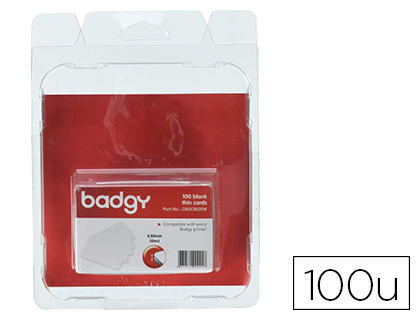 BADGY - 100 TARJETAS DE PVC FINO PARA IMPRESORAS DE TARJETAS COLOR BLANCO (Ref.CBGC0020W)