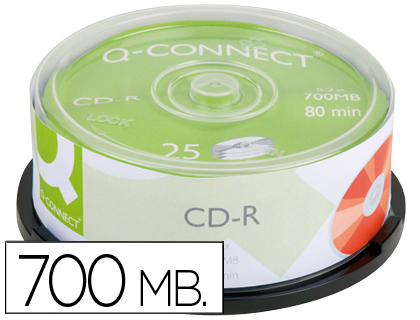Q-CONNECT - CD-R CAPACIDAD 700MB DURACION 80MIN VELOCIDAD 52X BOTE DE 25 UNIDADES (CANON L.P.I. 2€ Incluido) (Ref.KF00420)