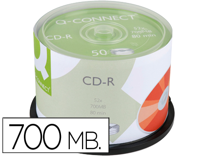 Q-CONNECT - CD-R CAPACIDAD 700MB DURACION 80MIN VELOCIDAD 52X BOTE DE 50 UNIDADES (CANON L.P.I. 4€ Incluido) (Ref.KF00421)