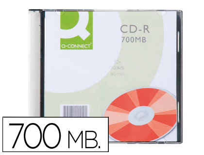 Q-CONNECT - CD-R CAPACIDAD 700MB DURACION 80MIN VELOCIDAD 52X CAJA SLIM (CANON L.P.I. 0,08€ Incluido) (Ref.KF00419)