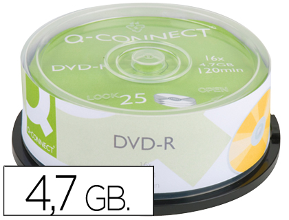 Q-CONNECT - DVD-R CAPACIDAD 4,7GB DURACION 120MIN VELOCIDAD 16X BOTE DE 25 UNIDADES (CANON L.P.I. 5,25€ Incluido) (Ref.KF00255)