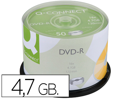 Q-CONNECT - DVD-R CAPACIDAD 4,7GB DURACION 120MIN VELOCIDAD 16X BOTE DE 50 UNIDADES (CANON L.P.I. 10,5€ Incluido) (Ref.KF15419)