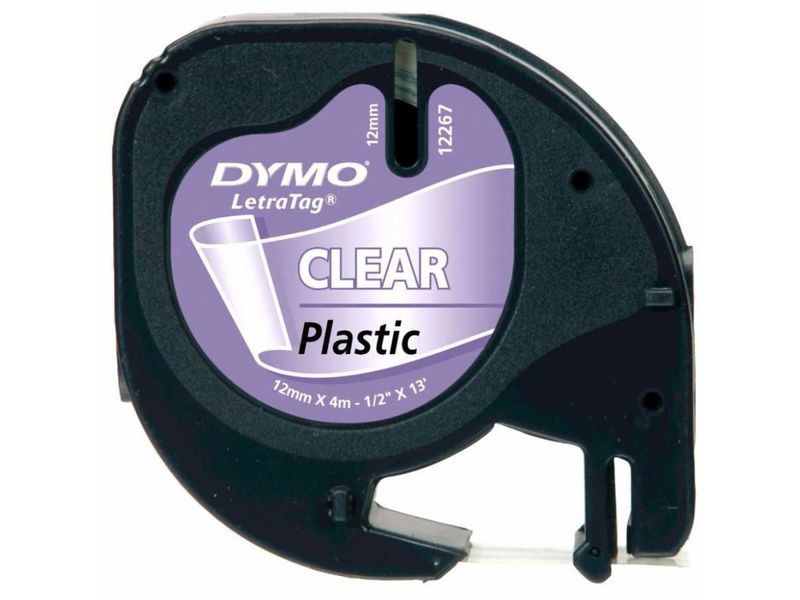 DYMO - Letratag cintas 12267 12 mm x 4 m Negro/Transparente Casetes intercambiables. (Ref.S0721530)