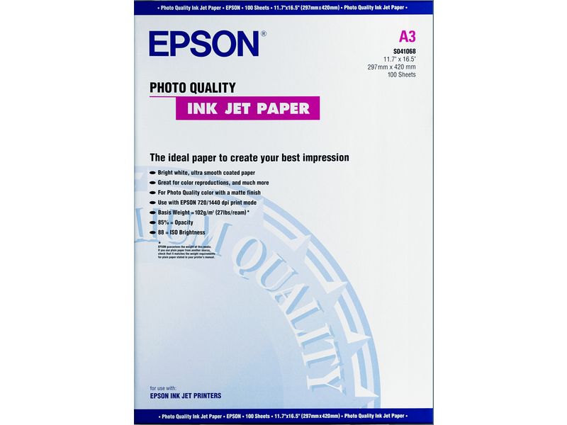 EPSON - Papel fotografico C13SO41068 Paquete 100 hojas A3 102 G Mate (Ref.C13S041068)