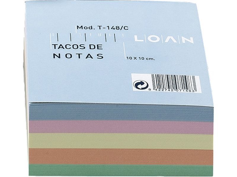 LOAN - Taco notas adhesivas 500h Colores surtidos 100x100mm (Ref.T-148/C)