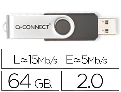 Q-CONNECT - MEMORIA USB FLASH 64 GB 2.0 (CANON L.P.I. 0,24€ Incluido) (Ref.KF41514)