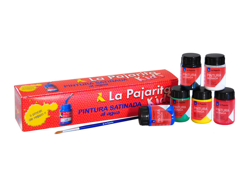 LA PAJARITA - Pinturas Caja 6 Ud Satinada agua + Pincel Div colores (Ref.PTE)