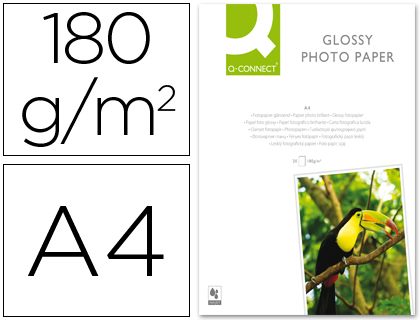 Q-CONNECT - PAPEL FOTO GLOSSY - DIN A4 -DIGITAL PHOTO -PARA INK-JET -BOLSA DE 20 HOJAS DE 180 GR (Ref.KF01103)