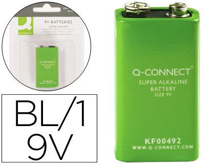 Q-CONNECT - PILA ALCALINA 9 VOL. -BLISTER CON 1 PILA (Ref.KF00492)