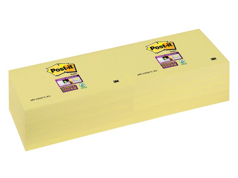 POST-IT - Notas adhesivas Super Sticky Pack 12 blocs 90h Amarillo 76x127mm 655-12SSCY-EU (Ref.70005197903)