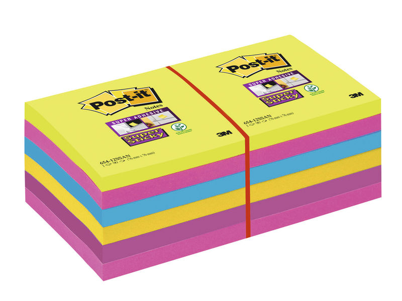 POST-IT - Notas adhesivas Super Sticky Pack 12 blocs 90h Colores Arco Iris 76x76mm (Ref.70005252062)
