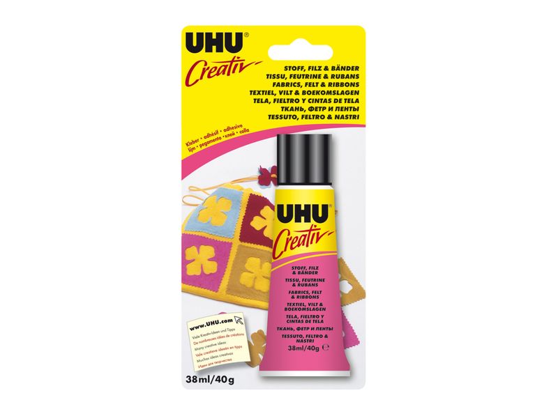 UHU - Creativo TEJIDOS Y FIELTRO Adhesivo rápido para tejidos y fieltro.Sin disolventes.38ML (Ref.62932)