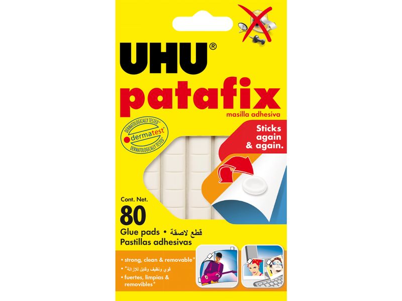 UHU - Patafix Original.Masilla adhesiva 80 piezas.Apto uso escolar.Reutilizable. (Ref.38021)