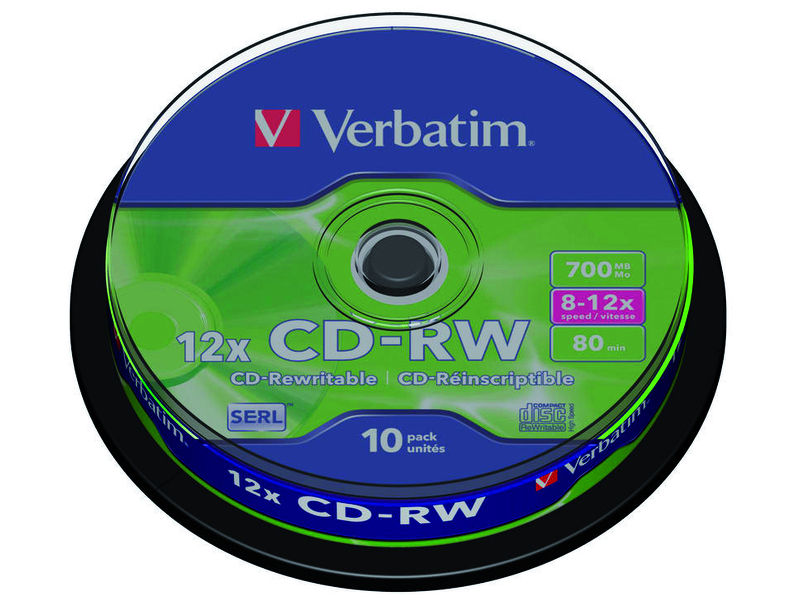 VERBATIM - Cd-Rw Datalife Bobina 10 ud 8X - 12X 700Mb (CANON L.P.I. 1€ Incluido) (Ref.43480)