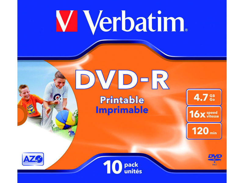 VERBATIM - Dvd-R Advanced azo Jewel Case 10 16X Imprimible Inkjet 4.7GB (CANON L.P.I. 2,1€ Incluido) (Ref.43521)