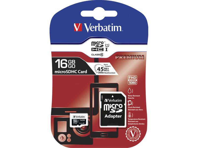 VERBATIM - Tarjeta de memoria Micro SDHC de 16GB con adaptador SD Clase 10 (CANON L.P.I. 0,24€ Incluido) (Ref.44082)