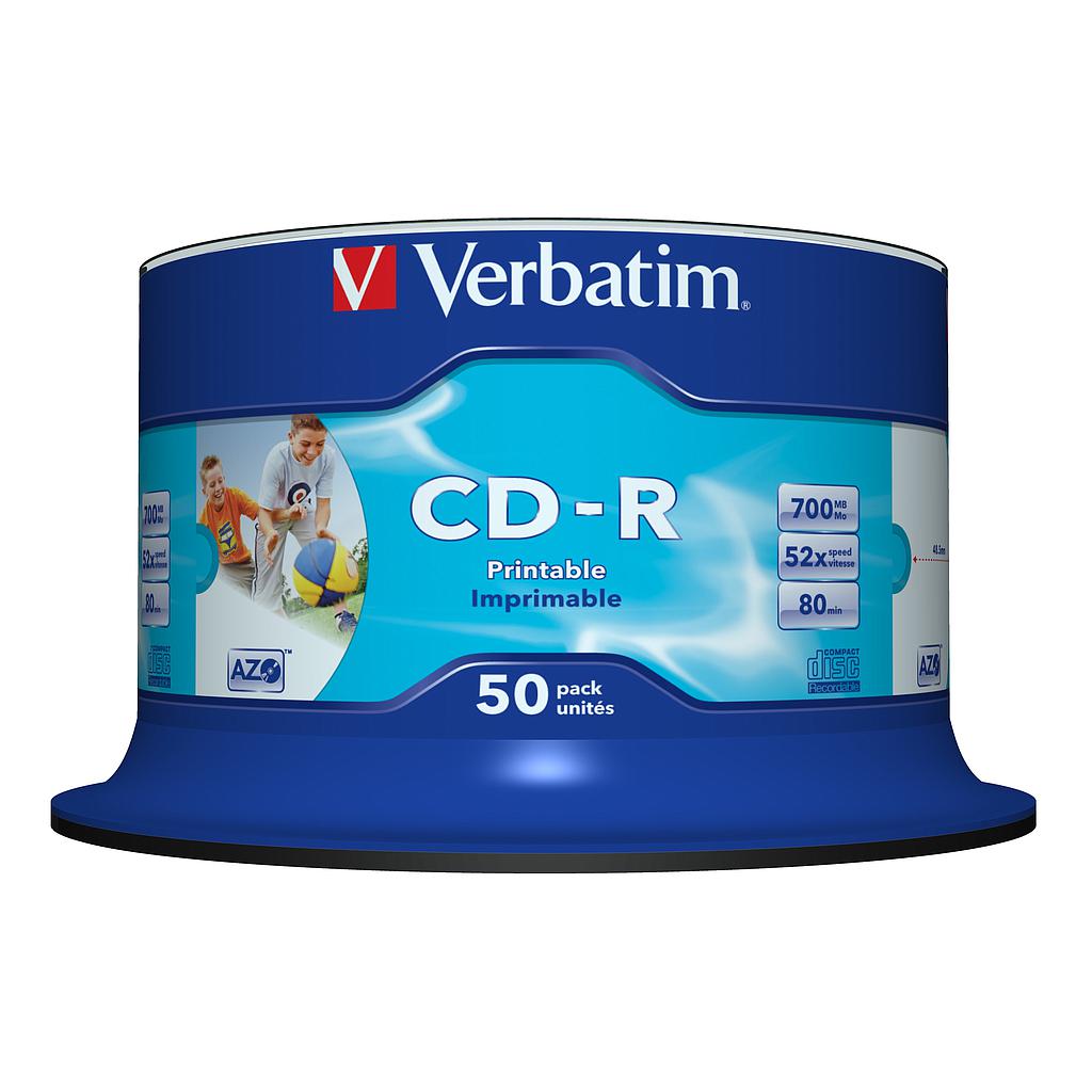 VERBATIM - CD-R AZO Wide bobina pack 50 ud 52x 700MB 80min imprimible (CANON L.P.I. 4€ Incluido) (Ref.43438)