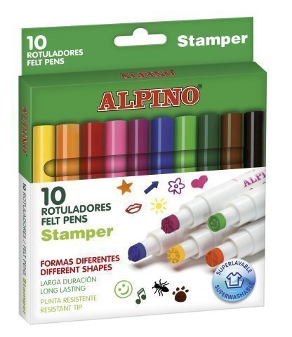 ALPINO - Estuche 10 rotuladores gruesos surtidos con stamper (Ref.AR000059)