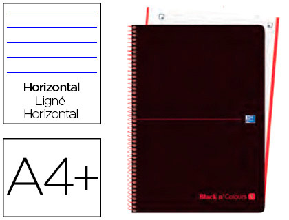 OXFORD - CUADERNO ESPIRAL EBOOK 1 TAPA PLASTICO DIN A4+ 80 H HORIZONTAL BLACK'N COLORS ROJO (Ref.400088541)