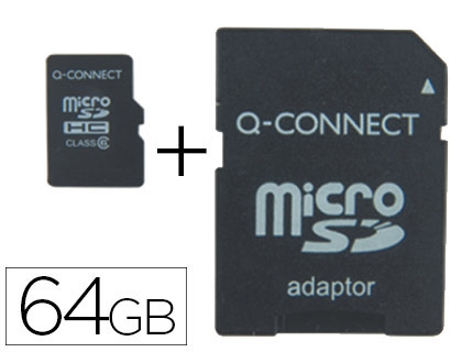Q-CONNECT - MEMORIA SD MICRO FLASH 64 GB CLASE 10 CON ADAPTADOR (CANON L.P.I. 0,24€ Incluido) (Ref.KF16128)