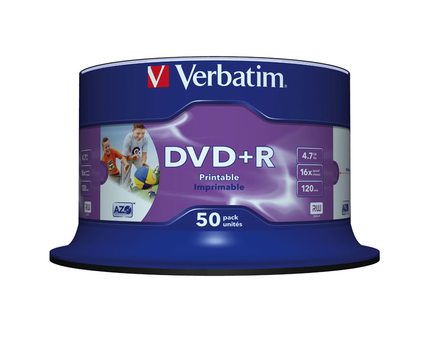 VERBATIM - DVD+R AZO Wide bobina pack 50 ud 16x 4,7GB 120min imprimible (CANON L.P.I. 10,5€ Incluido) (Ref.43512)