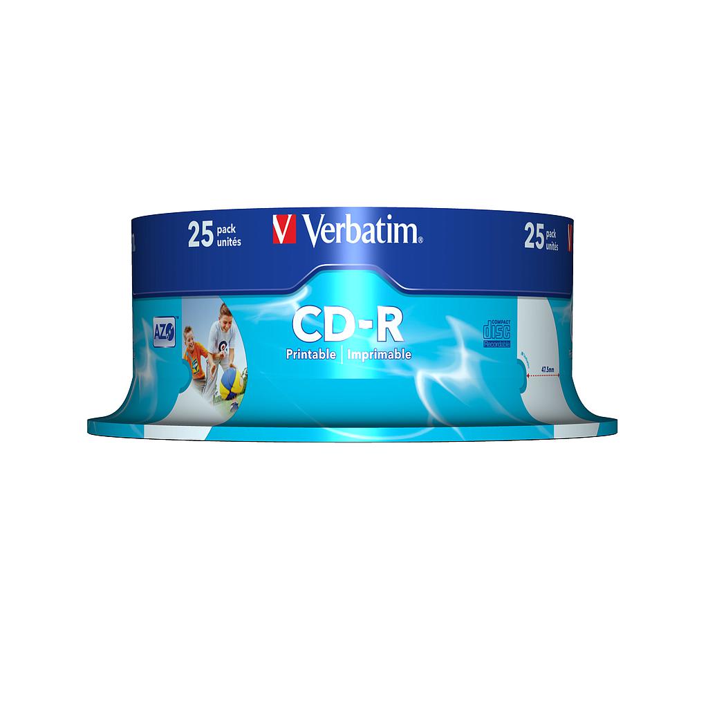 VERBATIM - CD-R AZO Wide bobina pack 25 ud 52x 700MB 80min imprimible (CANON L.P.I. 2€ Incluido) (Ref.43439)