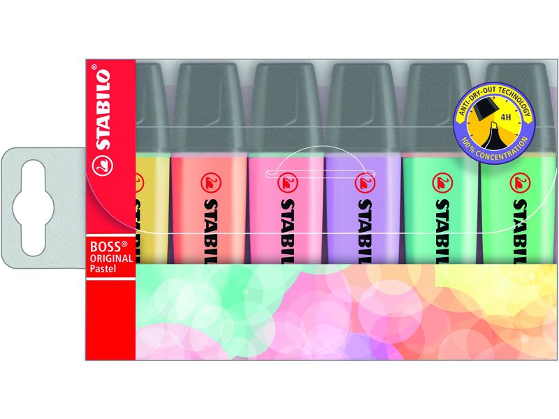 STABILO - Estuche 6 marcadores fluorescentes Boss pastel surtidos (Ref.70/6-2)