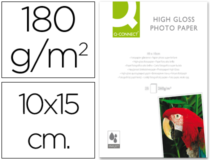 Q-CONNECT - PAPEL FOTO GLOSSY - -10X15 -DIGITAL PHOTO -PARA INK-JET -BOLSA DE 25 HOJAS DE 180 GR (Ref.KF01905)