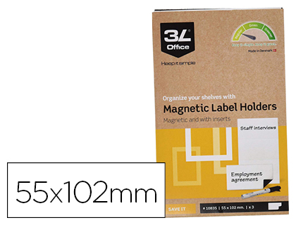 3L OFFICE - PORTAETIQUETAS MAGNETICO 55X102 MM PACK DE 3 UNIDADES (Ref. 10835)