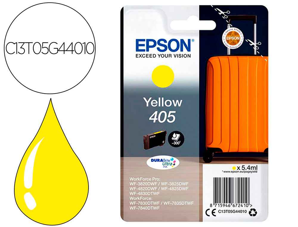 EPSON - Cartucho de inyección de tinta 405 wf-3820dwf / wf-4820dwf / wf-7830dtwf / wf-7840dtwf amarillo (Ref. C13T05G44010)