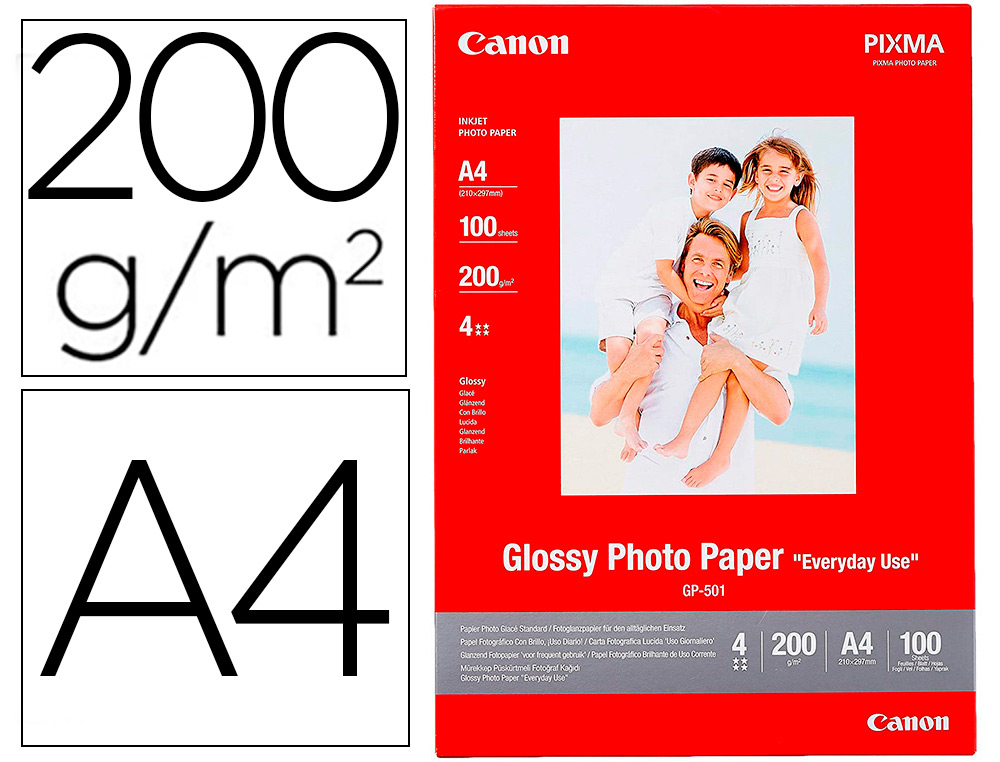 CANON - Papel foto A4 brillante 200gr/m2 paquete 100 hojas (Ref. 0775B001)
