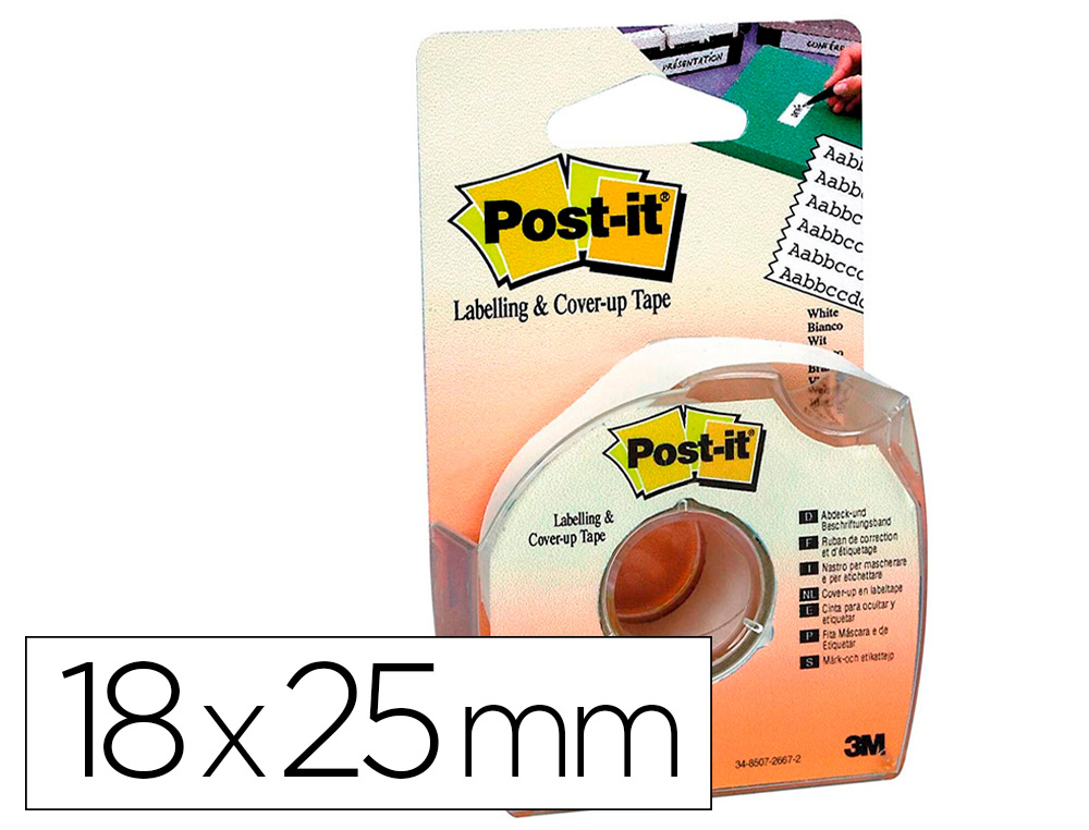 POST-IT - Cinta adhesiva 18x25 mm 6 lineas en portarrollos especial para ocultar y etiquetar (Ref. 658-HD)
