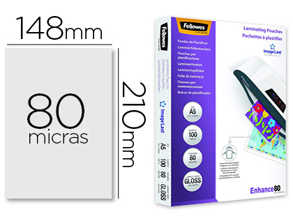 FELLOWES - Bolsa de plastificar brillo din a5 80 micras pack 100 unidades (Ref. 5306002)