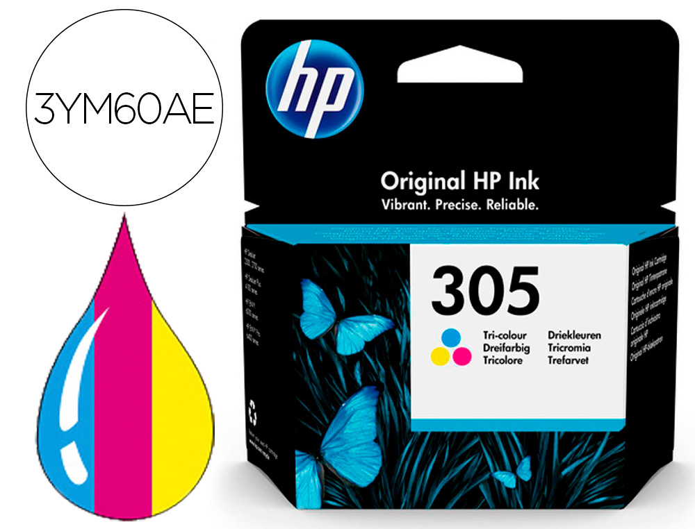 HP ( HEWLETT PACKARD ) - Ink-jet 305 deskjet 1210 / 1212 / 1255 / 2732 / 2752 / 4155 / 4158 envy 6020 / 6052 /6055 / 6420 tricolor 100 (Ref. 3YM60AE)