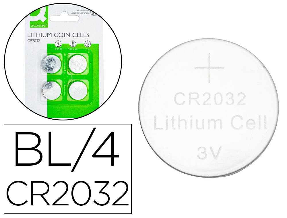 Q-CONNECT - Pila tipo boton litio cr2032 3v blister de 4 unidades (Ref. KF15036)