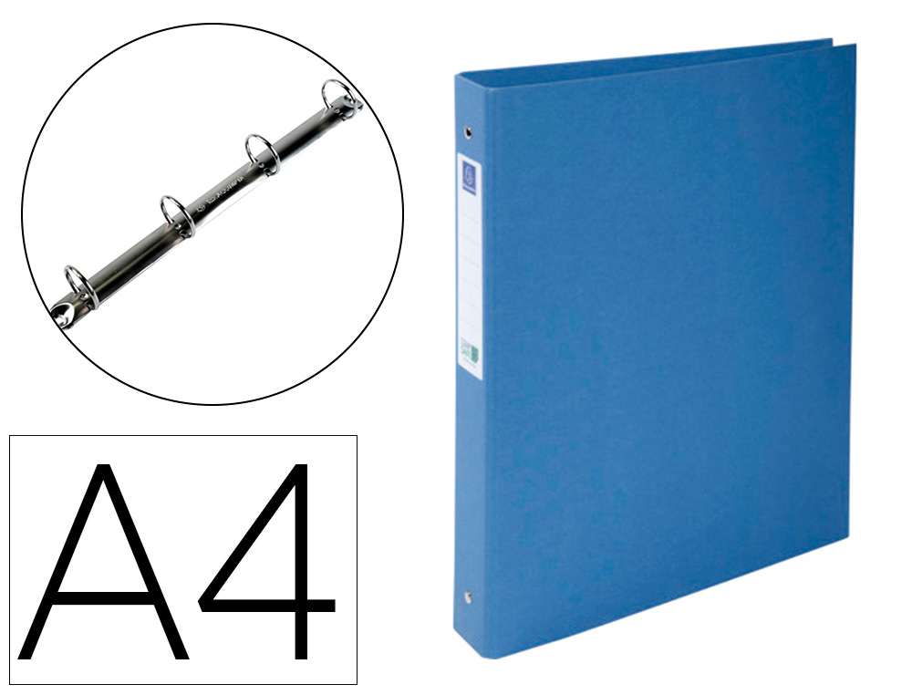 EXACOMPTA - Carpeta de 4 anillas 30 mm redondas clean safe din A4 carton forrado azul (Ref. 51222E)