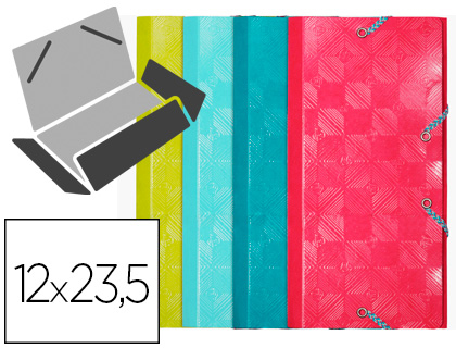 EXACOMPTA - Carpeta gomas carton 600 gr tres solapas 12x23,5 cm colores surtidos (Ref. 55240E)