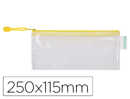 TARIFOLD - Bolsa multiusos pvc 250x115 mm apertura superior con cremallera portaboligrafo y correa color amarillo (Ref. 509044)
