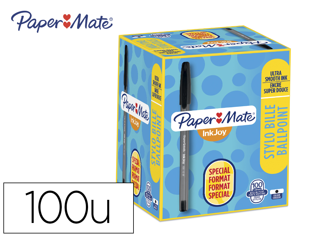 PAPER MATE - PAPERMATE - Boligrafo inkjoy 100 punta media trazo 1 mm negro pack de 80 + 20 unidades (Ref. S0977410)