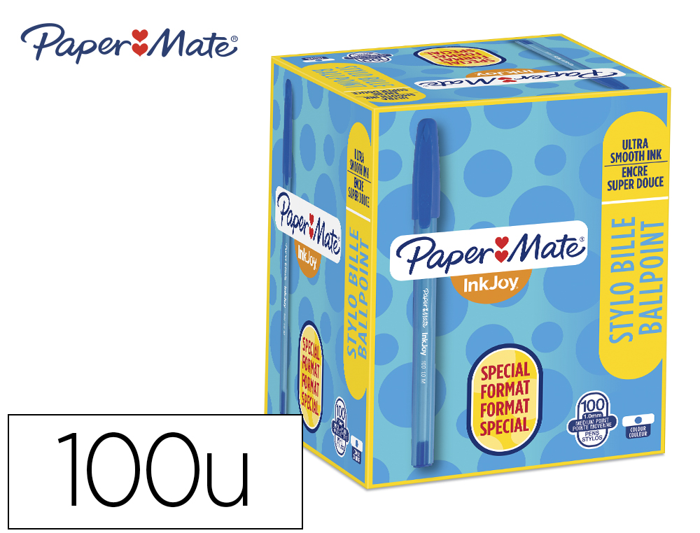 PAPER MATE - PAPERMATE - Boligrafo inkjoy 100 punta media trazo 1 mm azul pack de 80 + 20 unidades (Ref. S0977420)