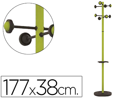 UNILUX - Perchero metalico accueil pie 8 colgadores con paraguero y bandeja goteo verde 177 x 38 cm (Ref. 400017761)