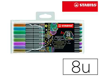 STABILO - Rotulador punta de fibra pen 68 metallic estuche plastico de 8 unidades colores surtidos (Ref. 6808/8-11)
