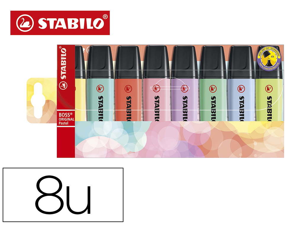 STABILO - Rotulador boss fluorescente 70 pastel estuche de 8 unidades colores surtidos (Ref. 70/8-3)
