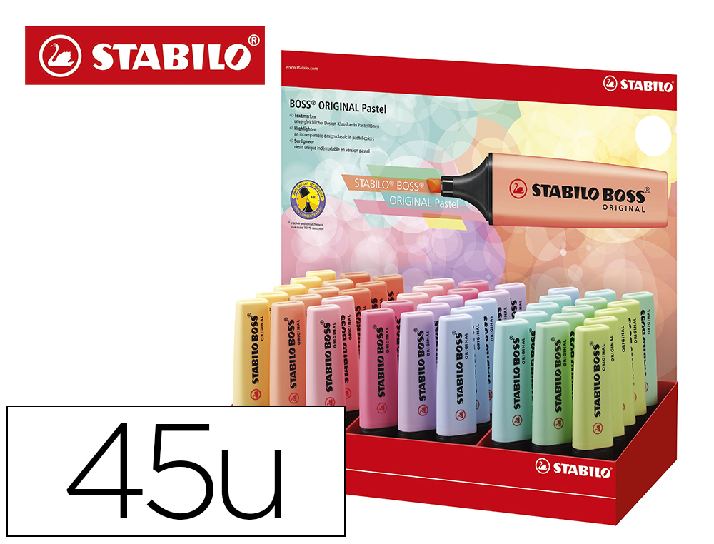 STABILO - Rotulador boss fluorescente 70 pastel expositor de 45 unidades colores surtidos (Ref. 70/45-3)