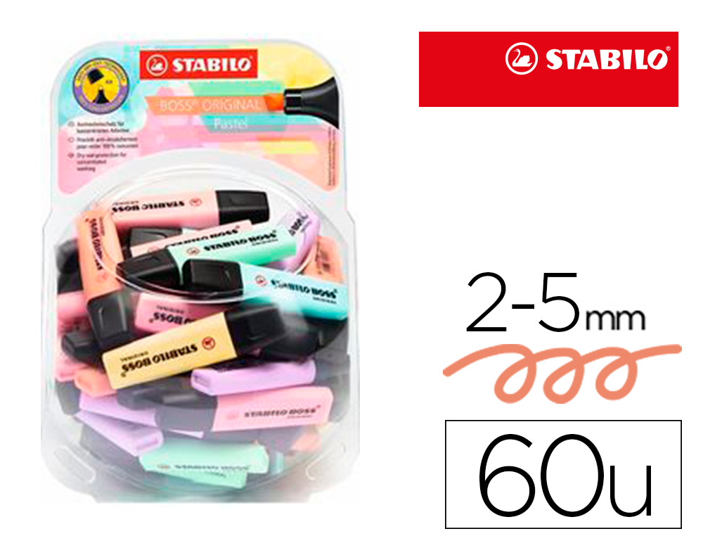 STABILO - Rotulador boss fluorescente 70 pastel expositor bombonera de 60 unidades colores surtidos (Ref. 70/60-03)