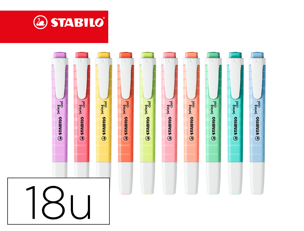 STABILO - Rotulador fluorescente swing cool pastel deskset estuche de 18 unidades colores surtidos (Ref. 275/18-01-5)