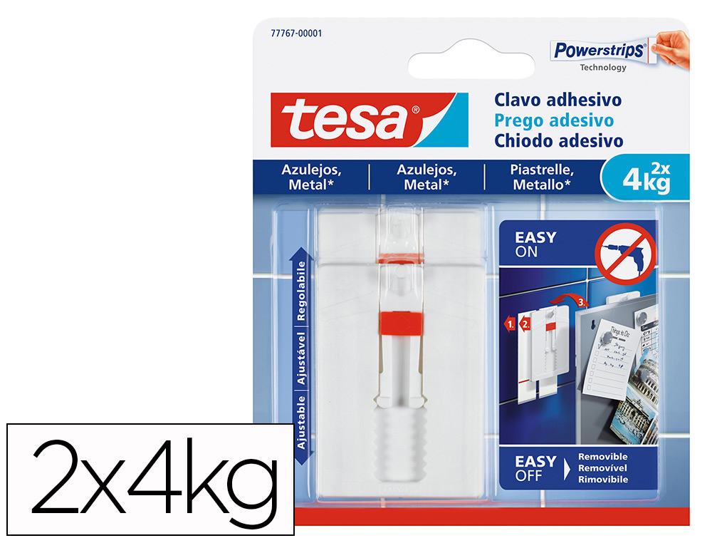 TESA - Clavo autoadhesivo sujecion hasta 4 kg uso azulejos removible blister de 2 unidades (Ref. 77767-00001-00)